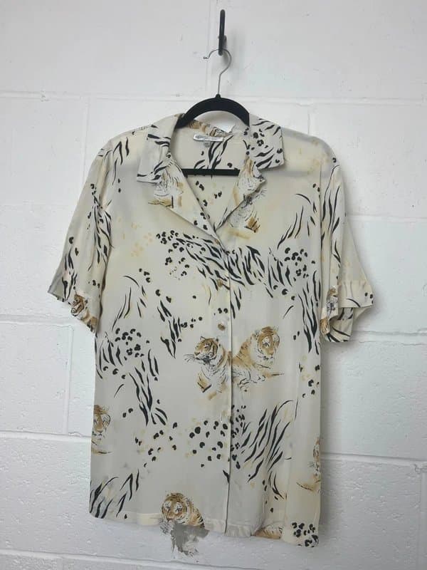 Marco Brunetti Vintage Tiger Print Shirt 100% silk | 80s 90s Animal Print Blouse