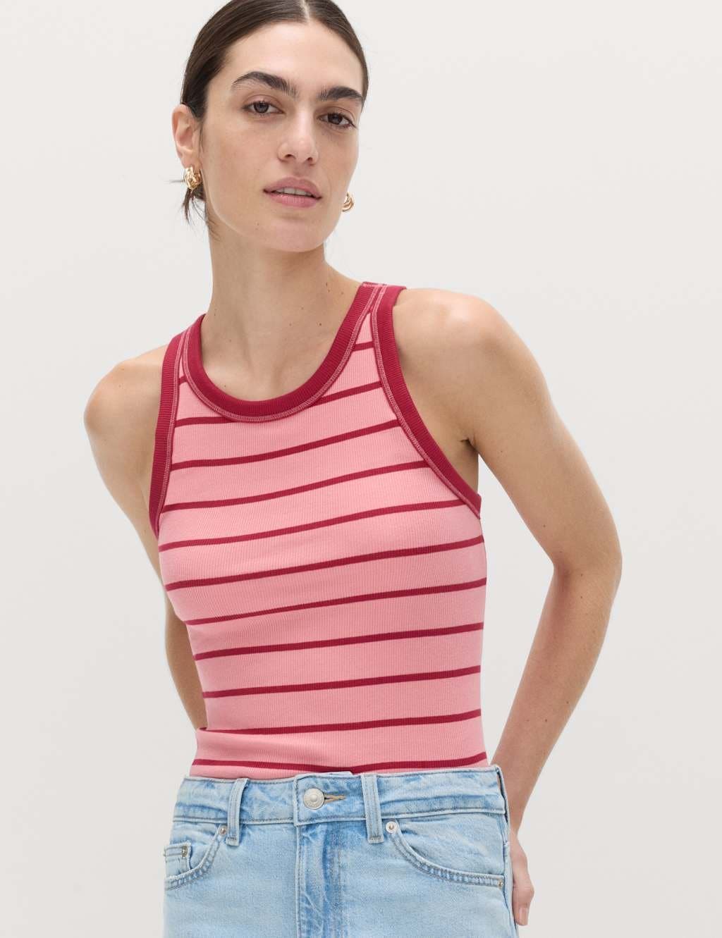 Marks & Spencer M&S Secret Support™ Cotton Rich Striped Bra Vest Pink Mix