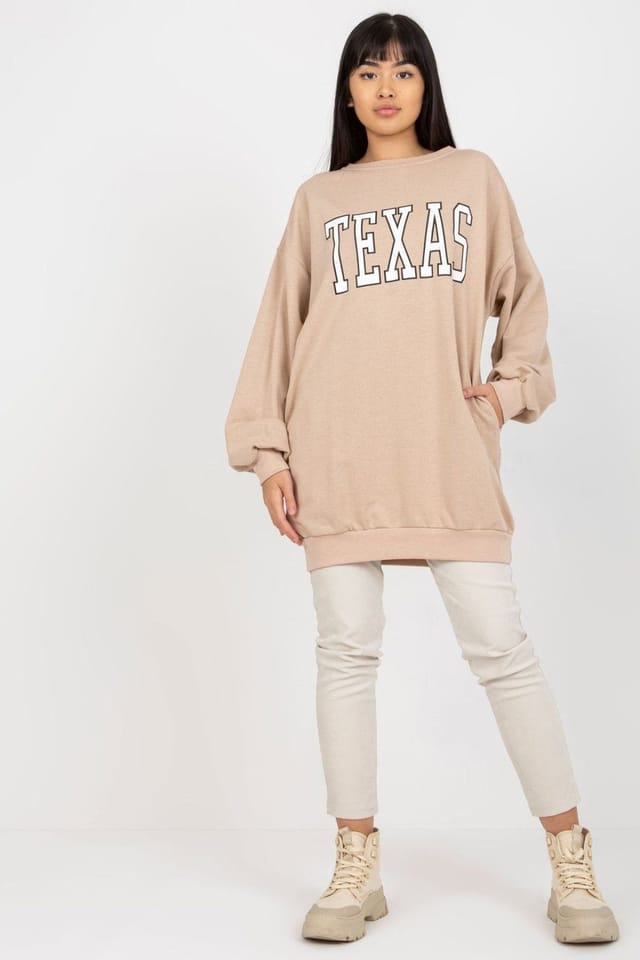 Love Lace Love Lace Women's Long Casual Cotton Blend Sweatshirt with Pockets in Beige - 2