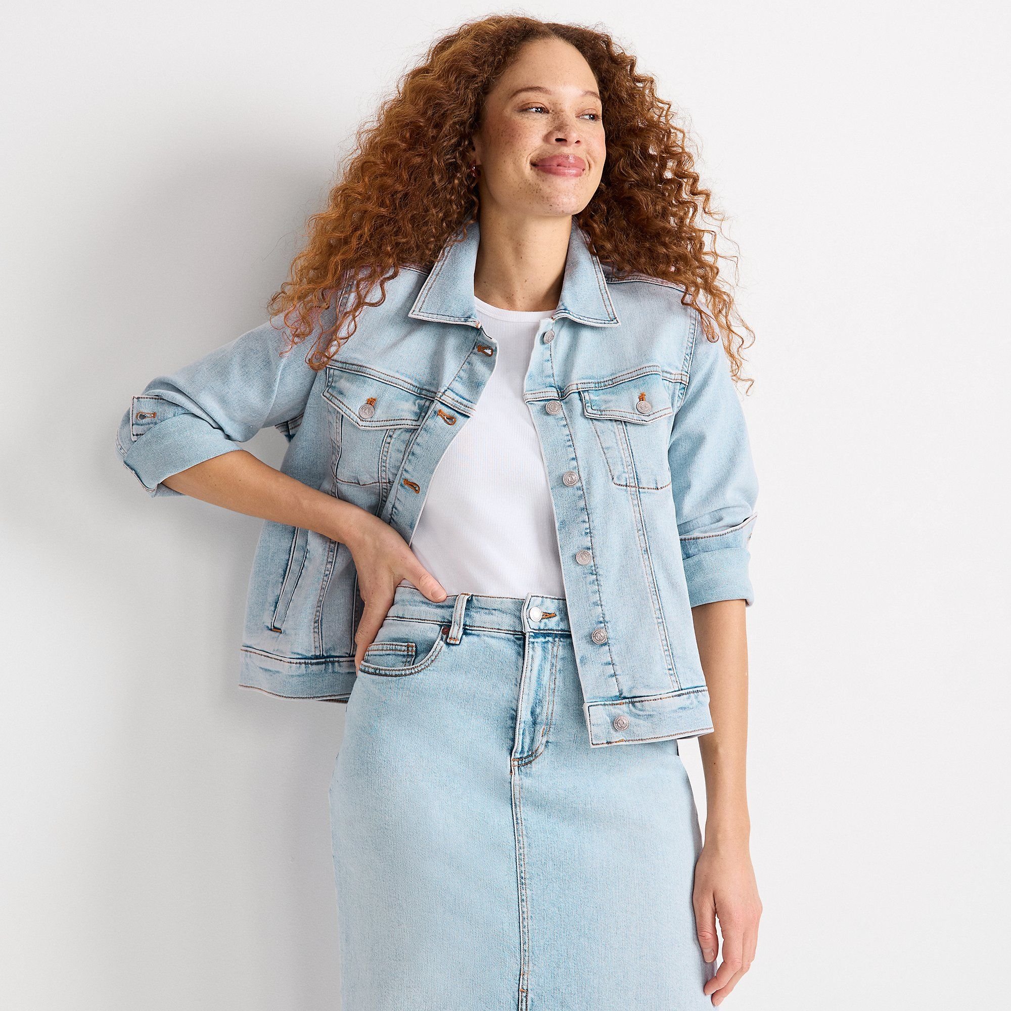 lands end Lands' End Women's Denim Trucker Jacket in Light Blue - 2