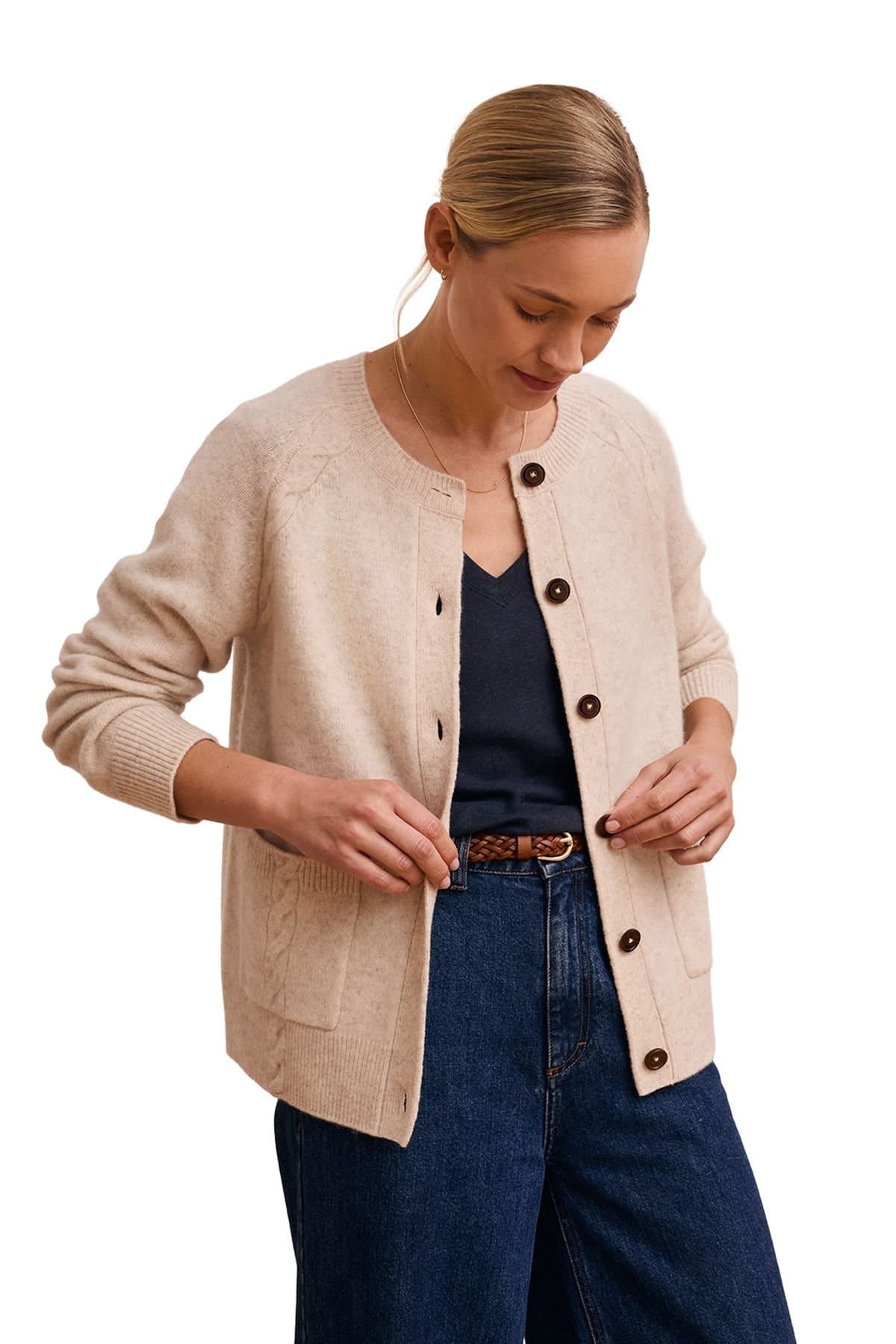 Celtic & Co Celtic & Co Cream Cable Detail Raglan Cardigan