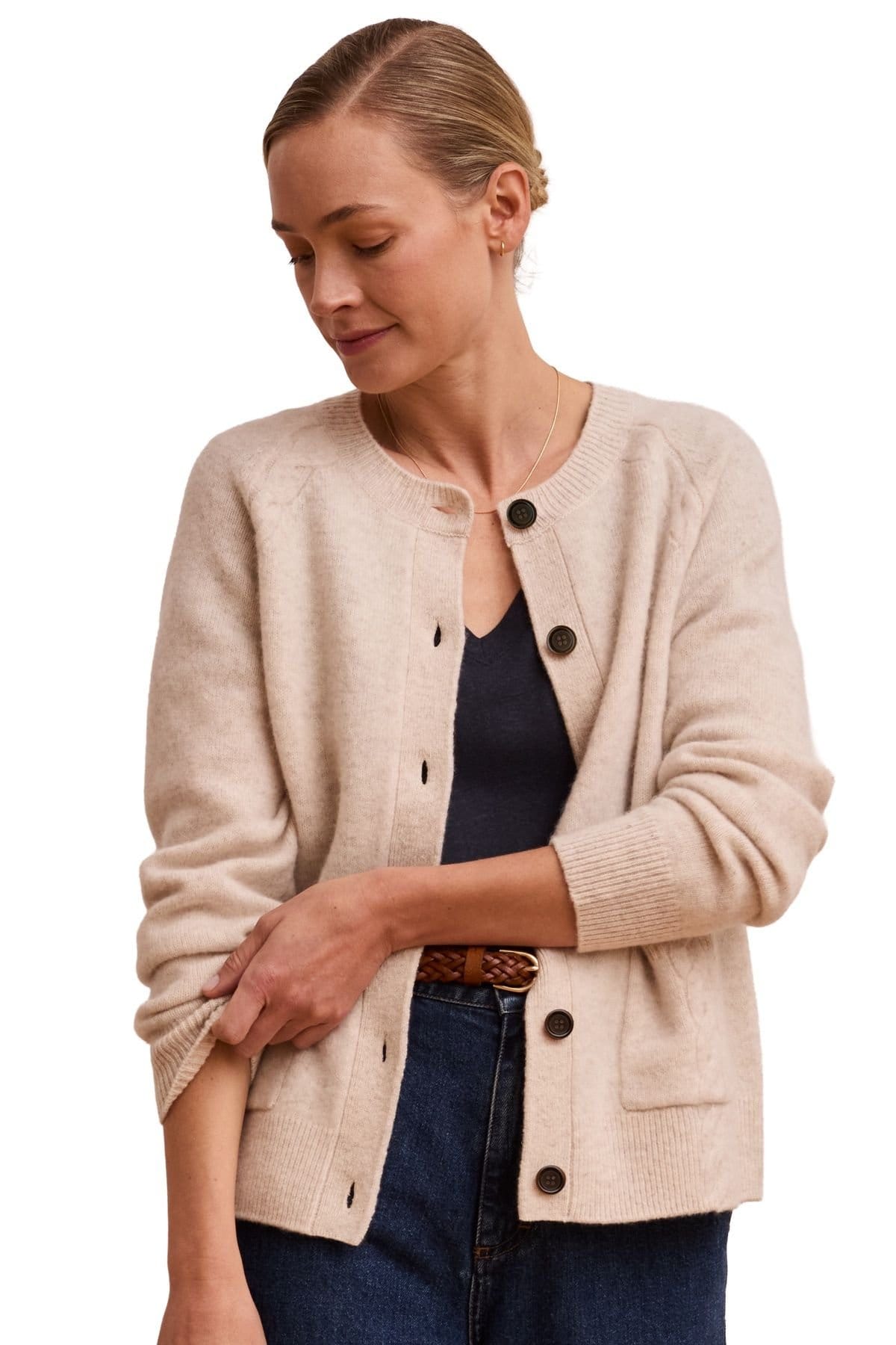 Celtic & Co Celtic & Co Women's Cable Detail Raglan Cardigan in Cream - 4