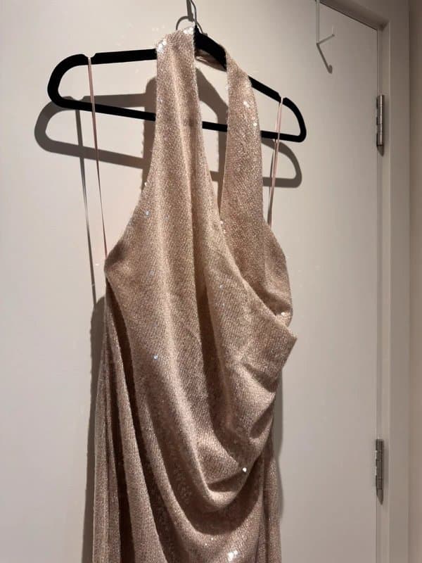 Zara BNWT Zara Light Pink Sequin Halter Dress L UK12 Party Evening Wedding Guest Glam