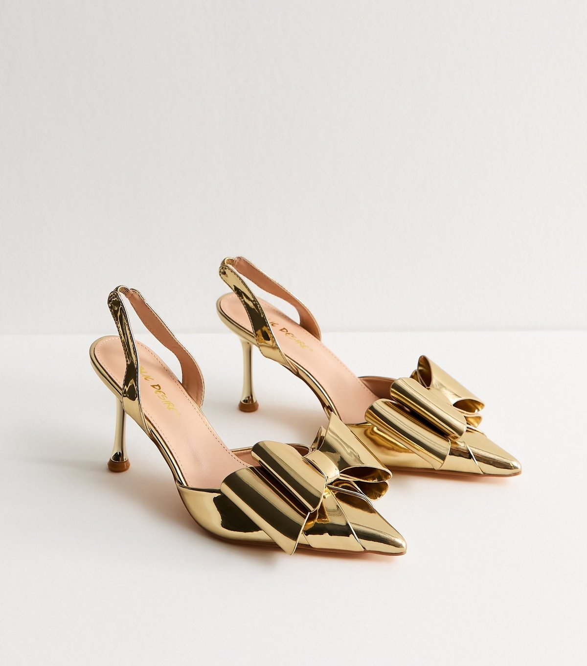 Public Desire Women's Gold Double Tap Bow Court Shoes Public Desire New Look - 4
