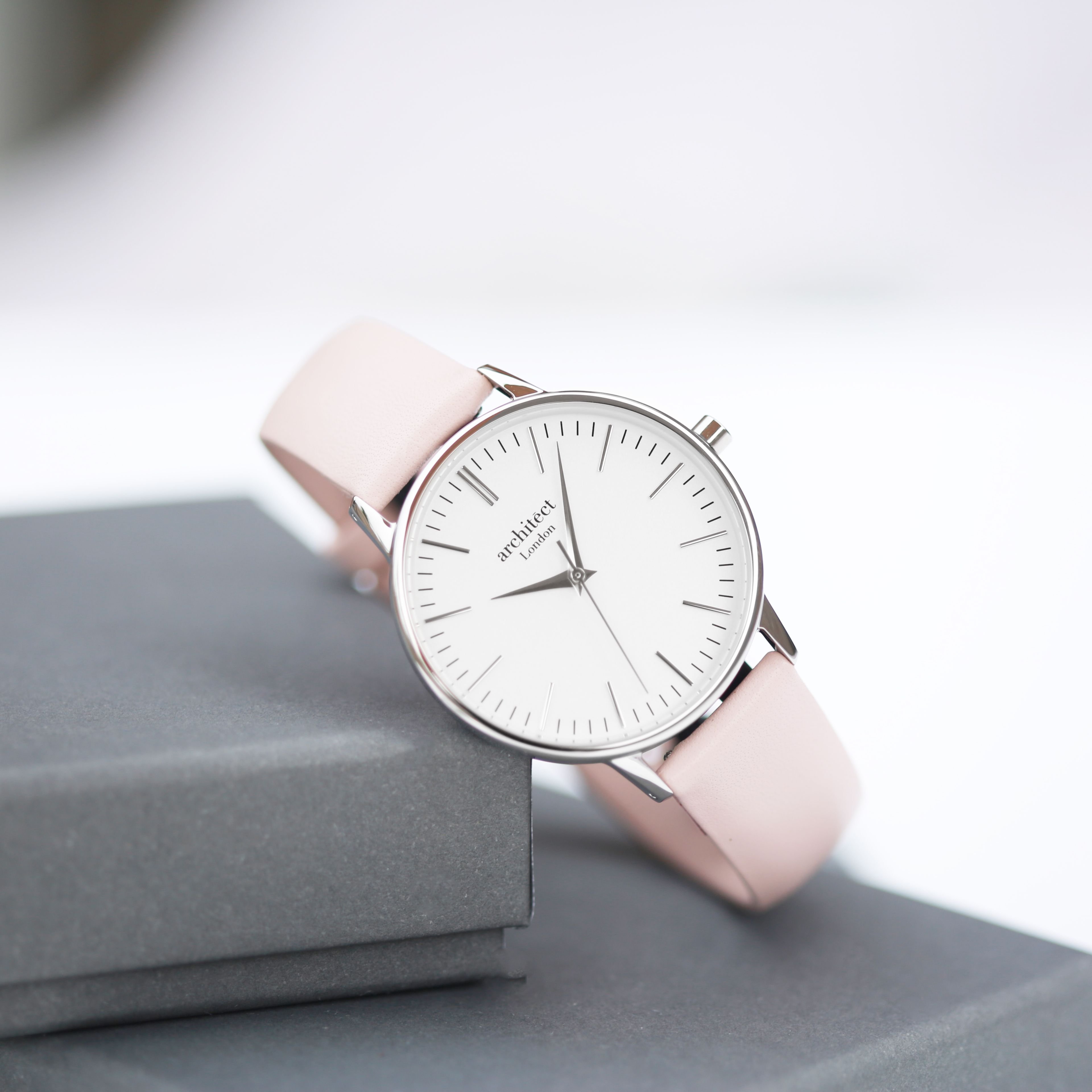 Wear We Met Wear We Met Women's Personalised Blanc Watch Silver Bezel - Engraved in Pale Pink - 2