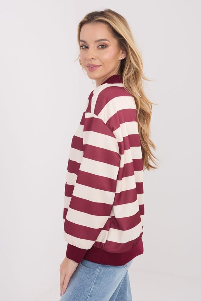 Love Lace Love Lace Women's Viscose Elastane Striped Long Sleeve Zip Blouse in Red - 3
