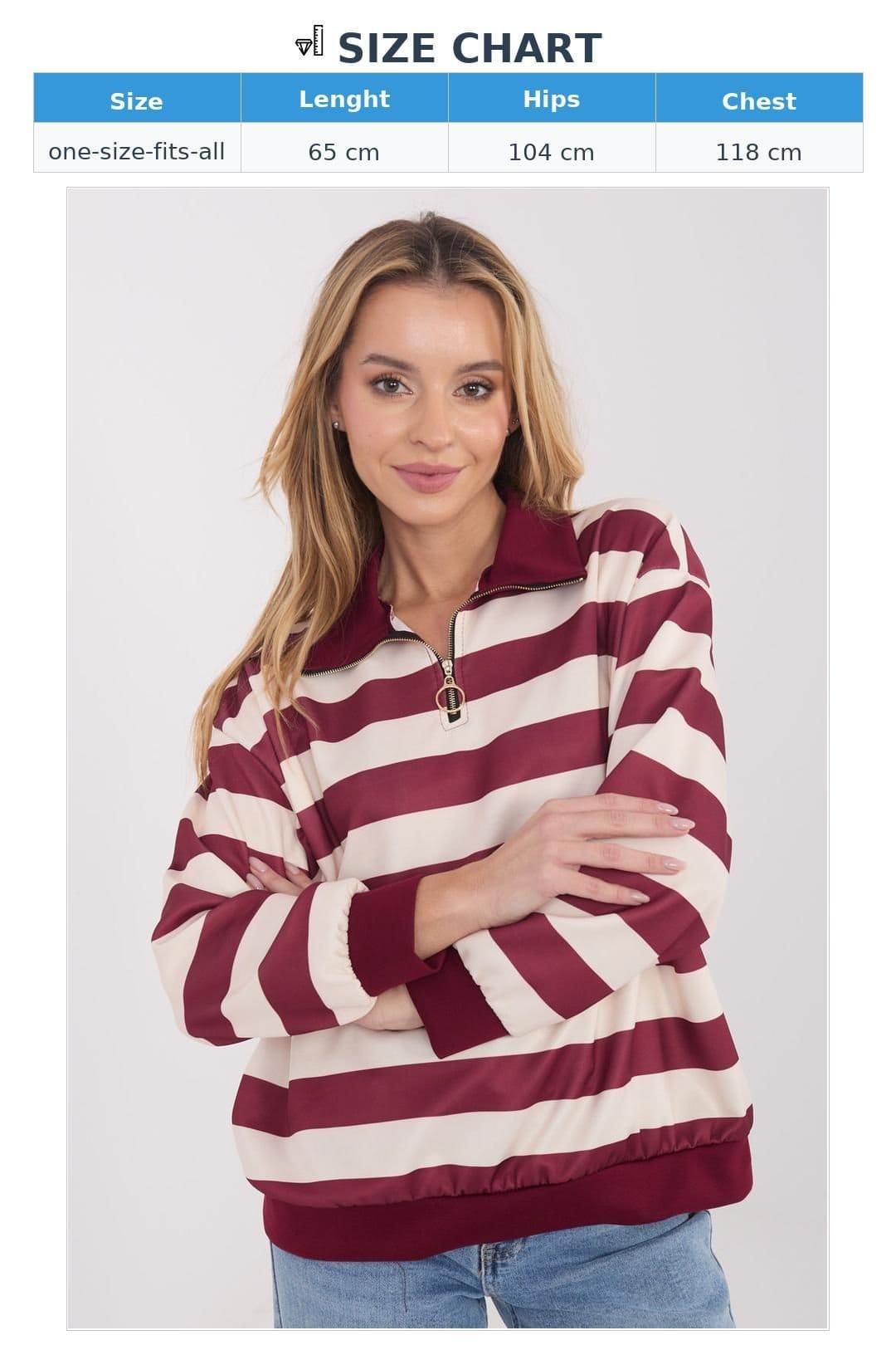 Love Lace Love Lace Women's Viscose Elastane Striped Long Sleeve Zip Blouse in Red - 4