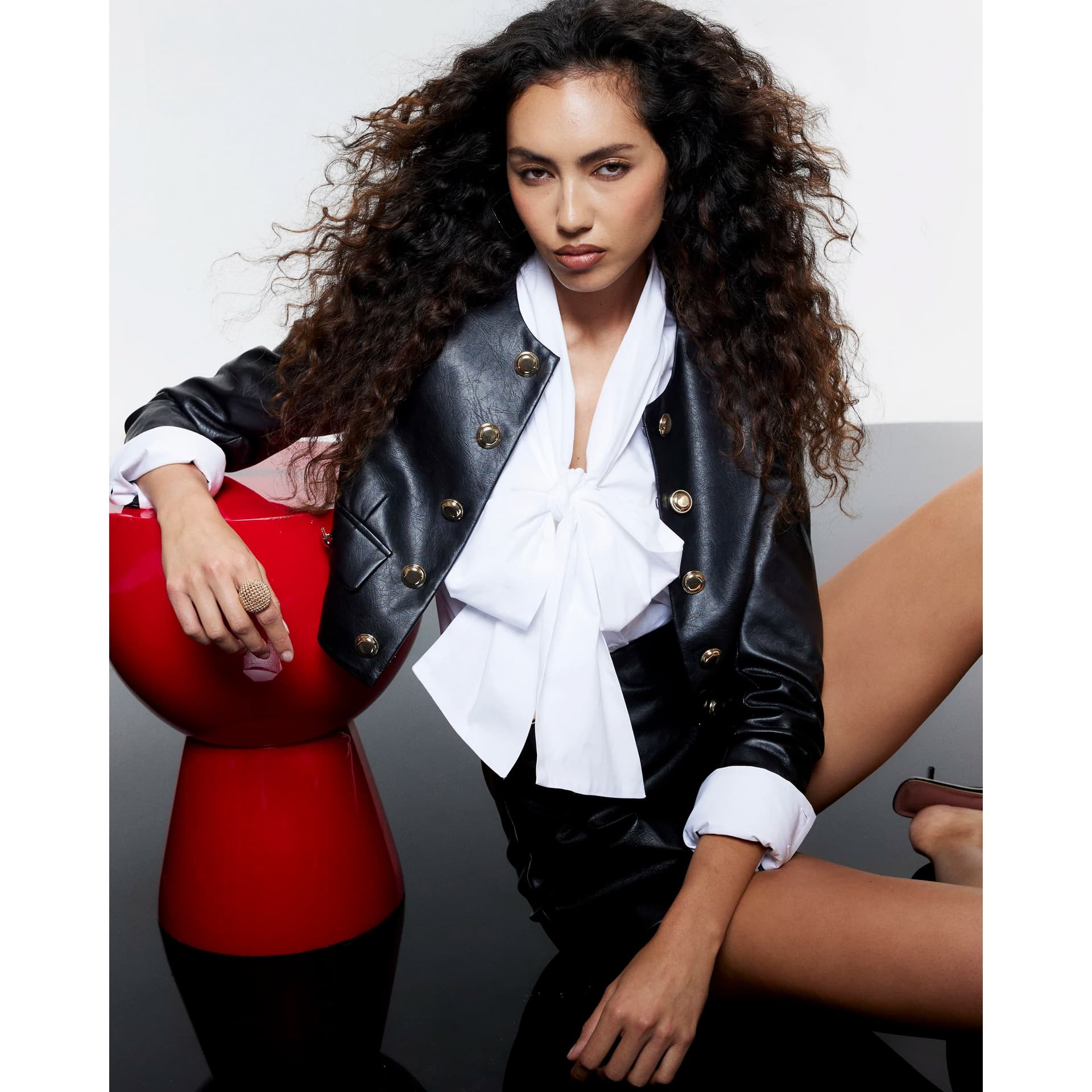 River Island River Island Womens Black Crest Button Collarless Jacket