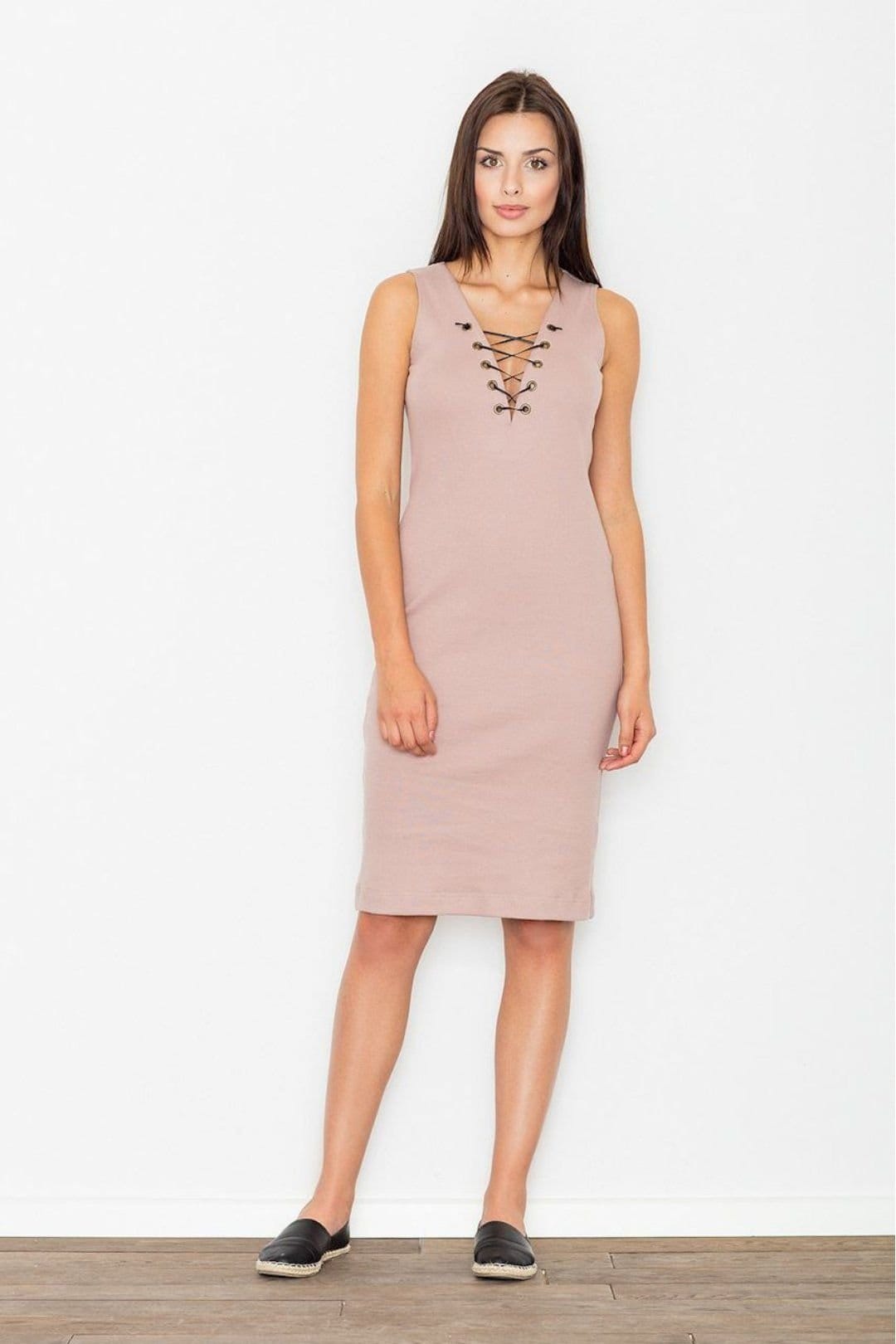 Love Lace Love Lace Women's Chic Cotton Knit Evening Dress With Tie Neck Style 62651 in Pink - 1