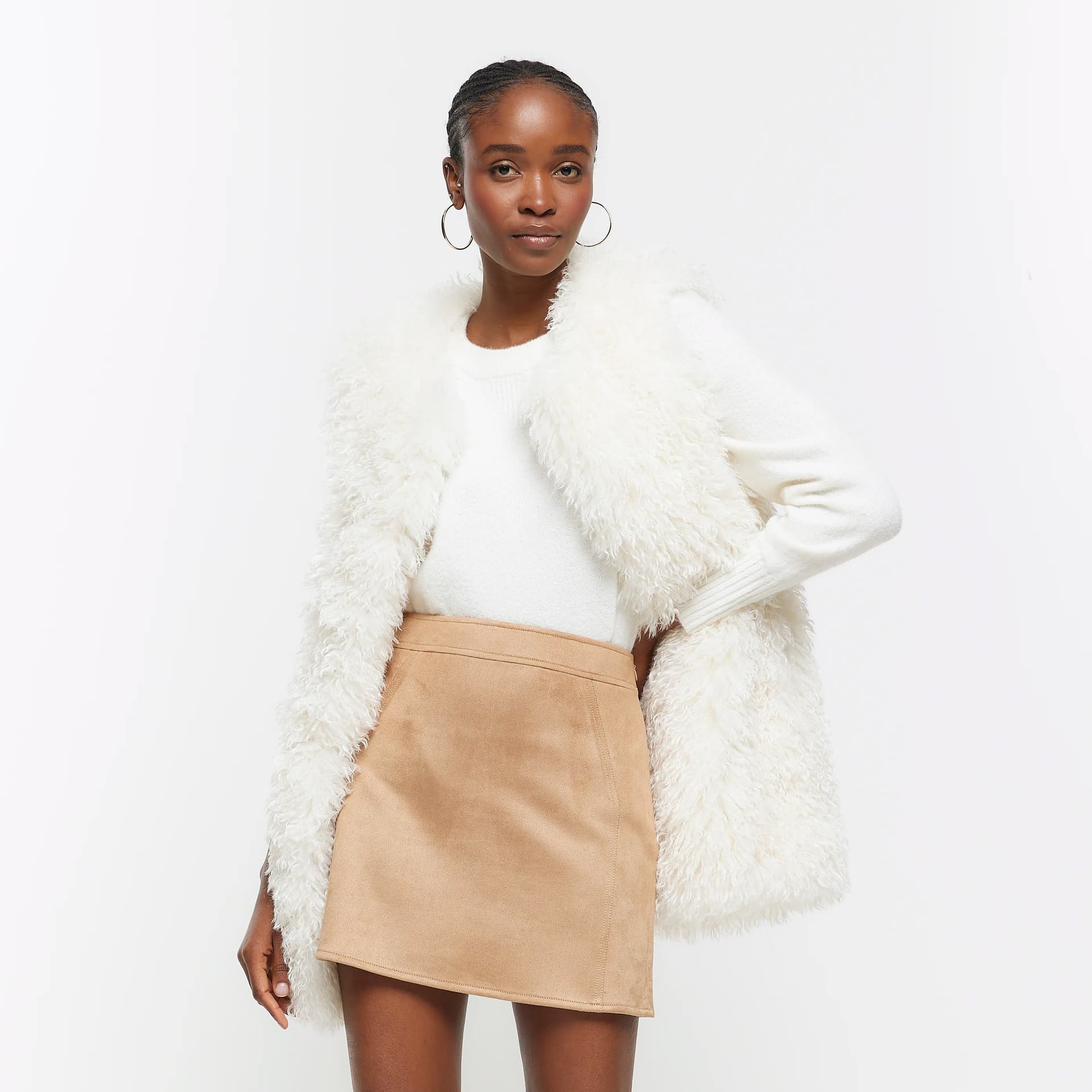 River Island River Island Womens Beige Suedette Elasticated Mini Skirt