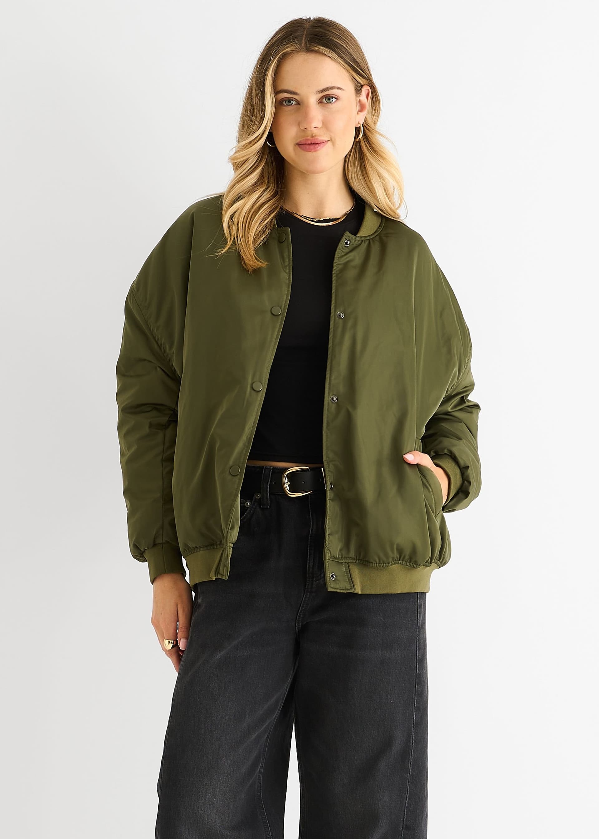 Gini London Gini London Women's Khaki Padded Oversized Bomber Jacket