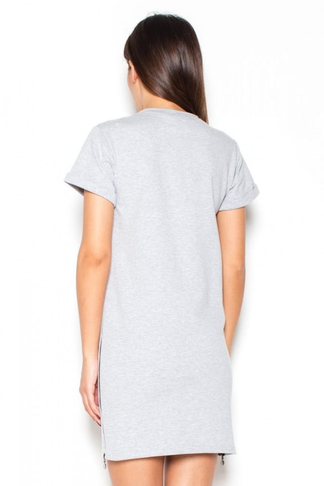 Love Lace Love Lace Women's Straight Short Sleeve Sweatshirt Dress Side Zippers in Grey - 2