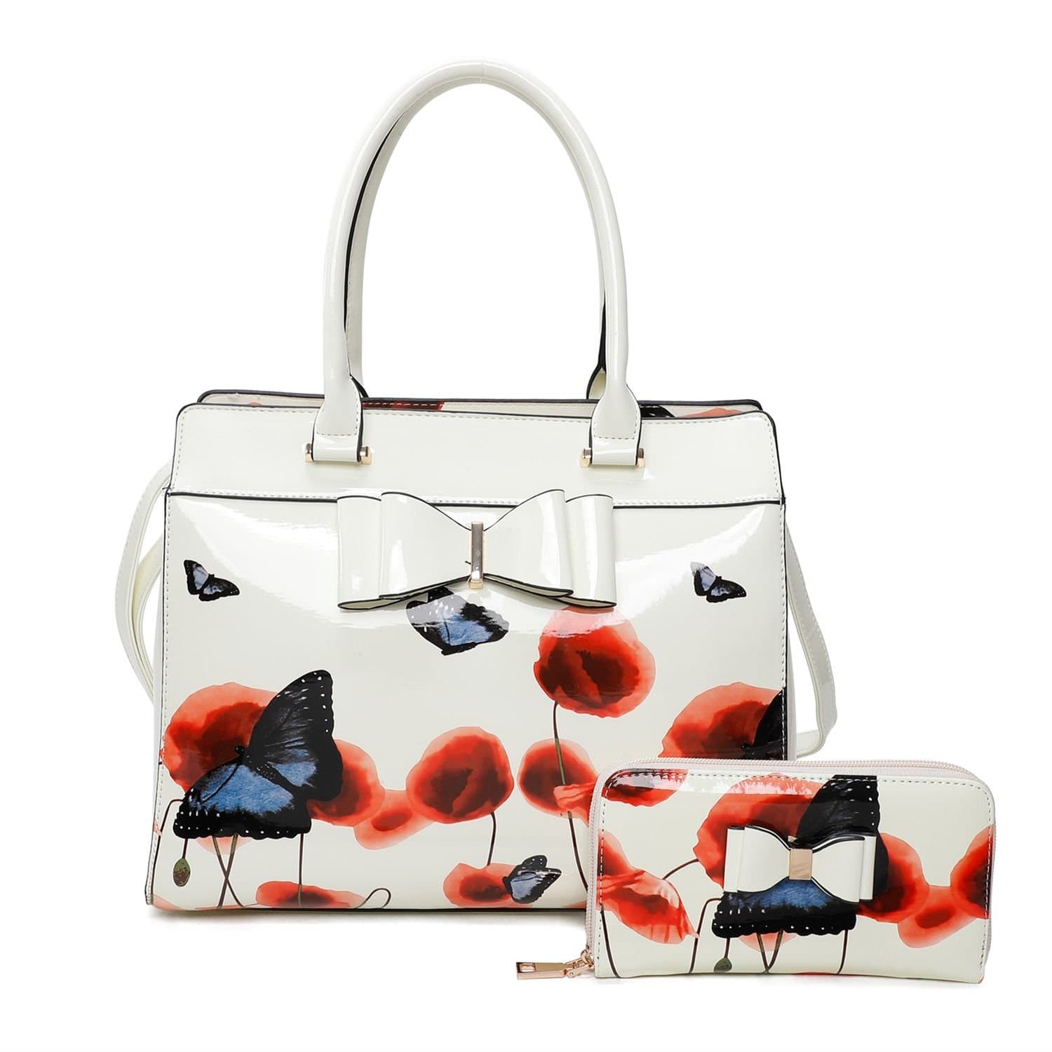 Fontanella Fashion Fontanella Fashion Off-White Floral & Butterfly Handbag Set
