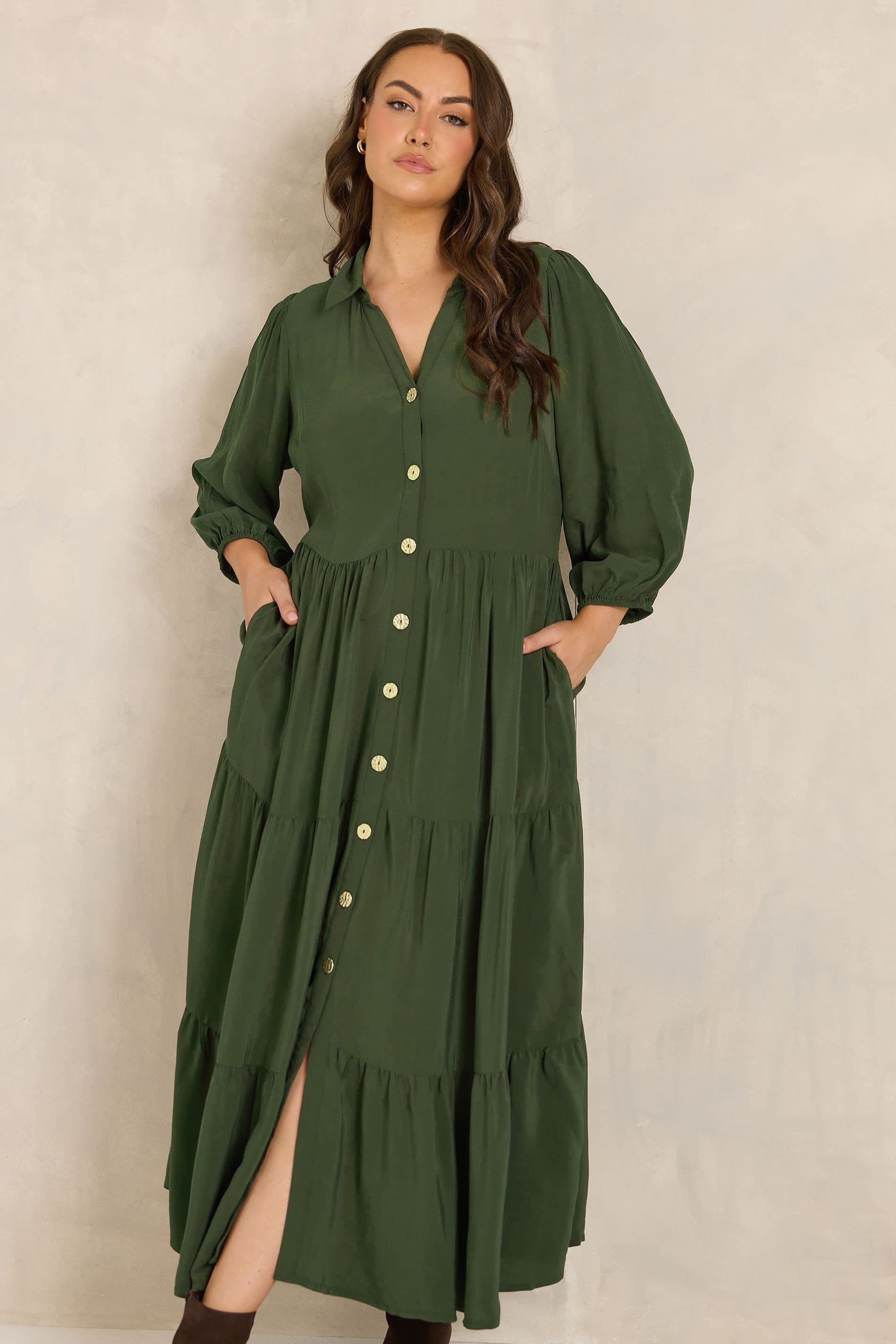 Evans Evans Women's Tiered Maxi Dress in Dark Green