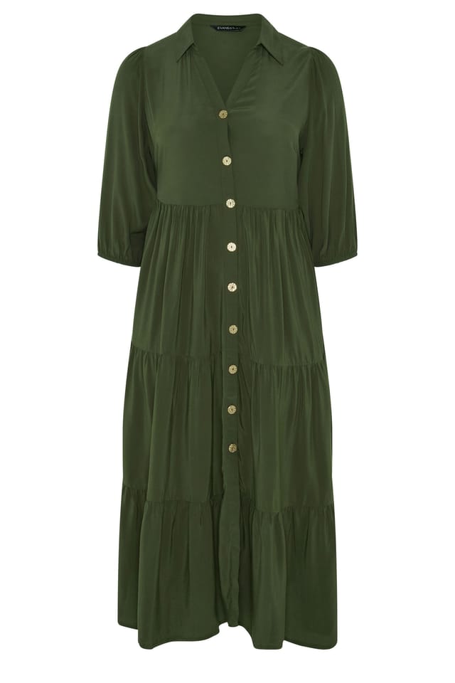 Evans Evans Women's Tiered Maxi Dress in Dark Green - 2