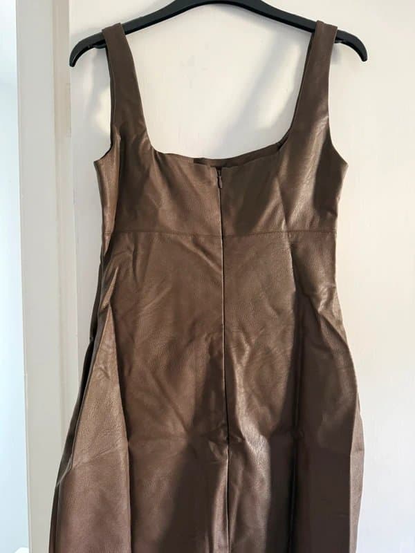ASOS Design Chocolate Brown Faux Leather Long Midi Dress - Size UK 6