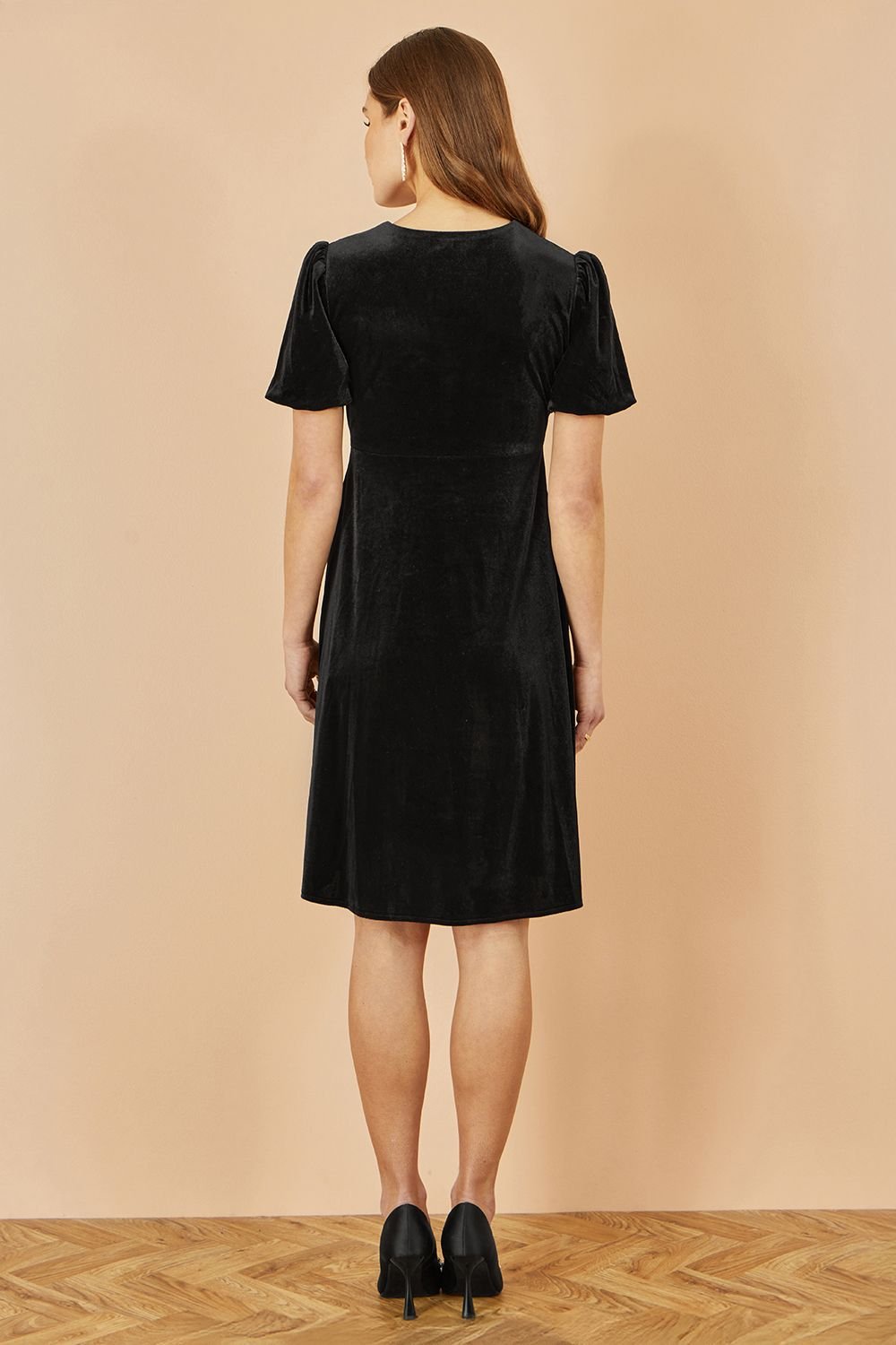 Yumi Yumi Women's Black Velvet Skater Dress With Dimante Bow Detail - 3