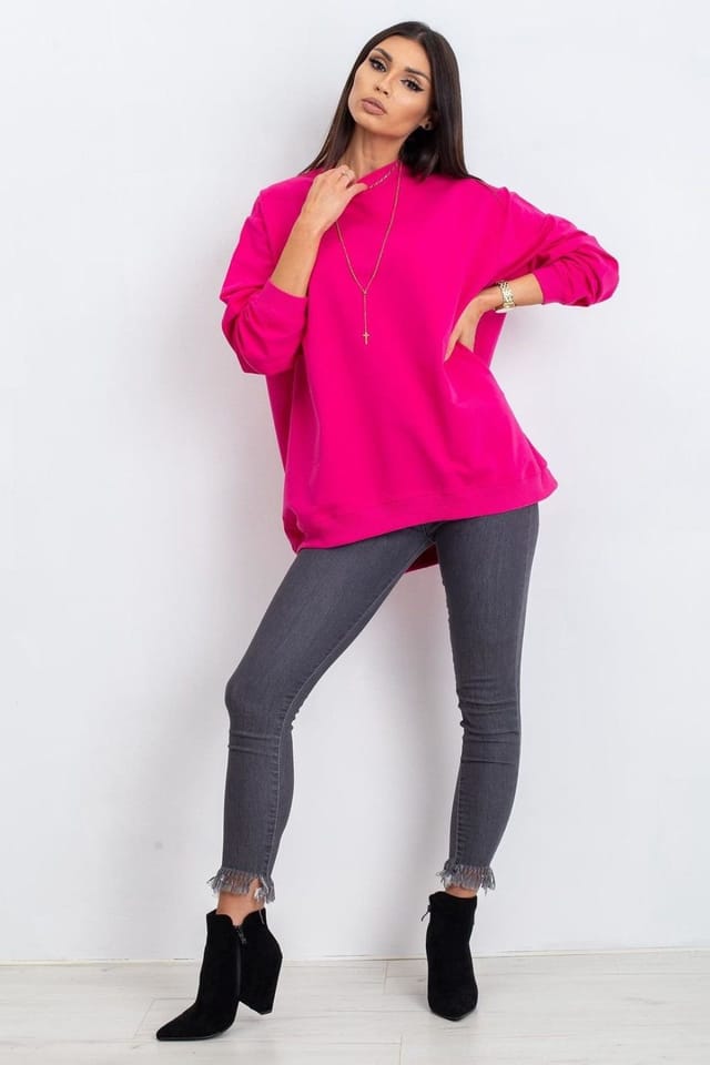 Love Lace Love Lace Women's Cotton Long Sleeve Stand Collar Sweatshirt Style 169757 in Fuchsia - 2