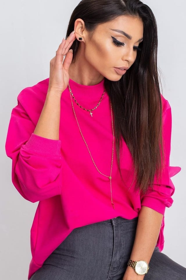 Love Lace Love Lace Women's Cotton Long Sleeve Stand Collar Sweatshirt Style 169757 in Fuchsia - 3