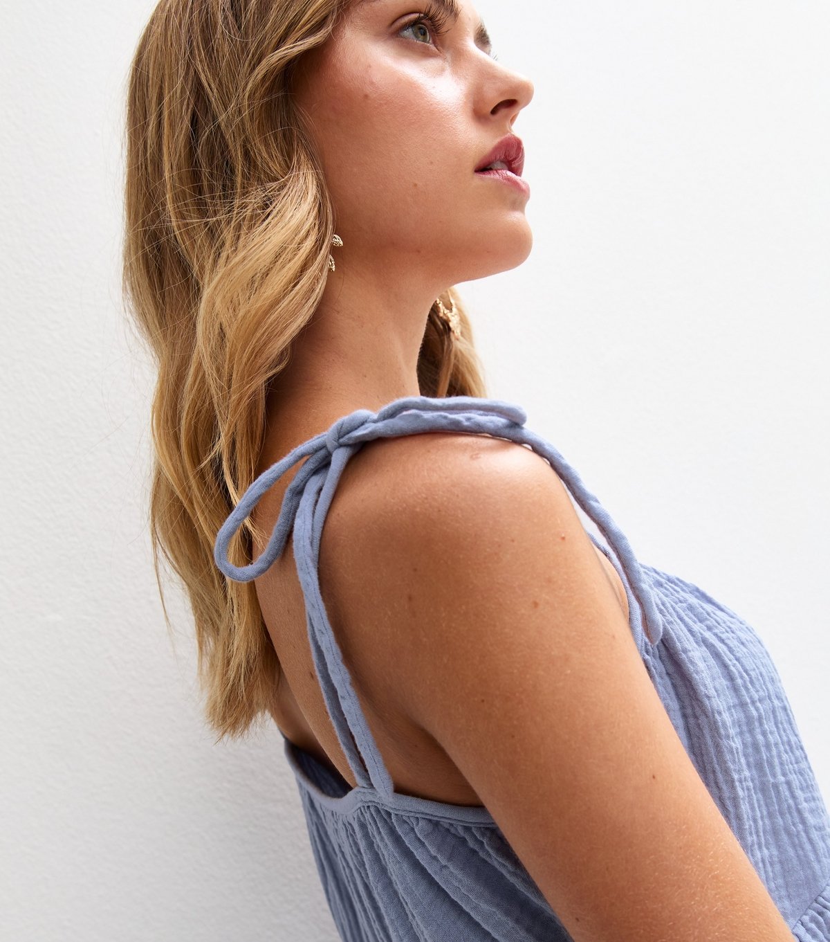 New Look Women's Light Blue Tie Strap Ruffle Trimmed Mini Dress New Look - 3