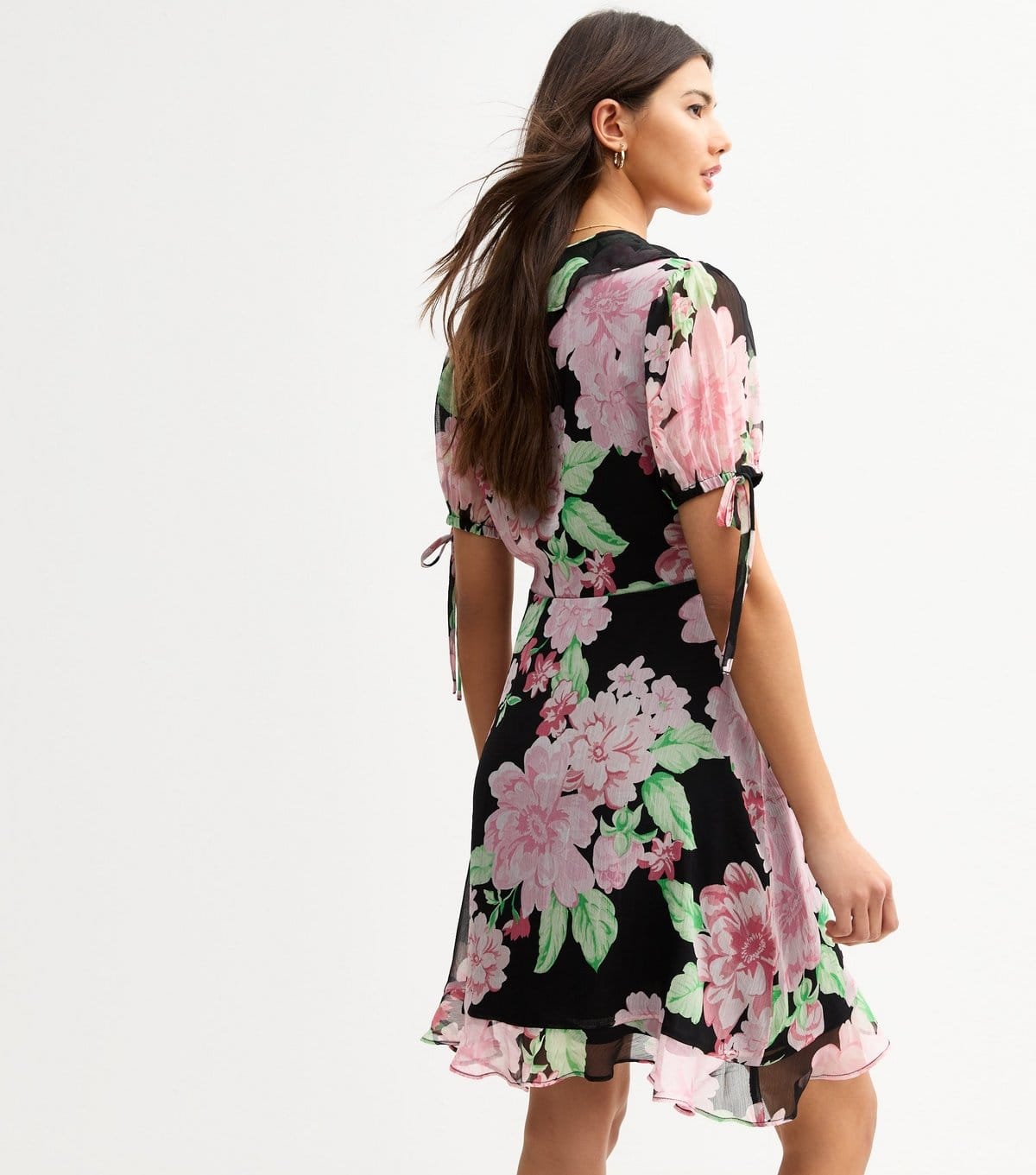 New Look Women's Black Chiffon Floral Print Mini Wrap Dress New Look - 4