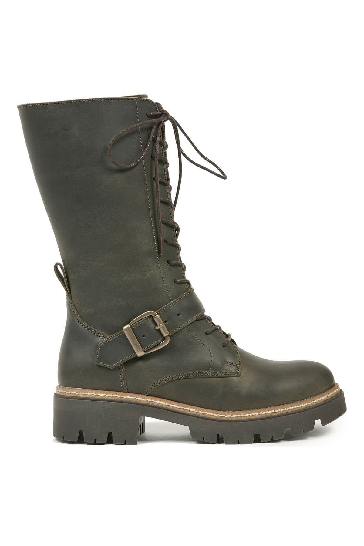 Celtic & Co Celtic & Co Women's Strap Detail Mid Calf Boot in Dark Olive