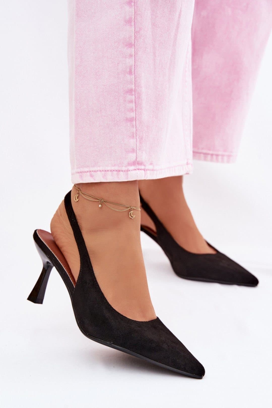 Love Lace Love Lace Black Suede-Look High Heel Sandals