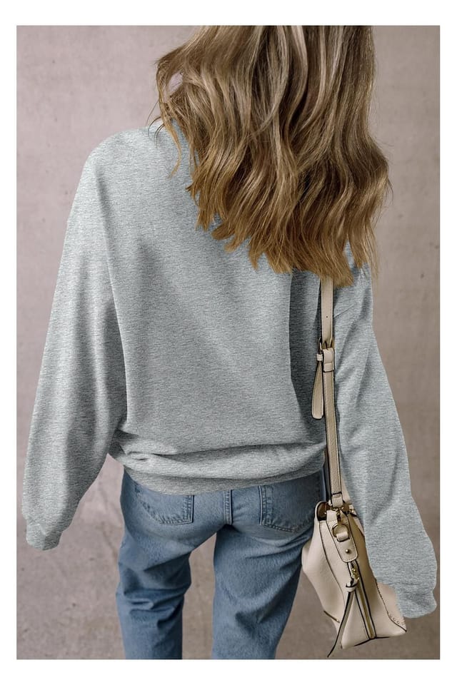 Everyday The Label Everyday The Label Women's Light Grey Solid Loose Crew Neck Fleece Sweatshirt - 3