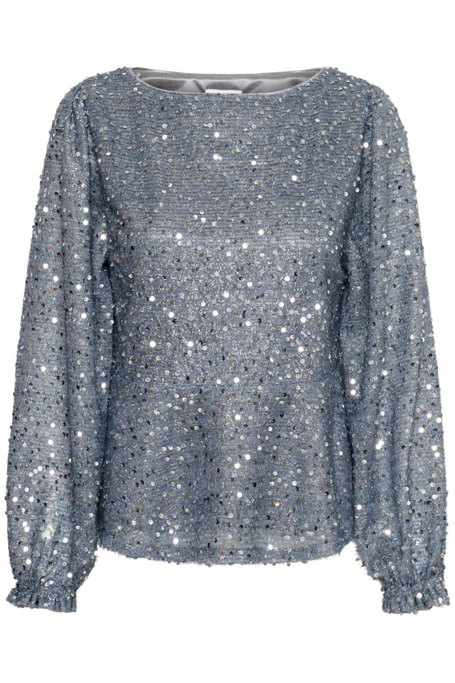 Saint Tropez Saint Tropez Women's HinnaSZ Sequins Long Sleeve Blouse in Metallic Silver - 2