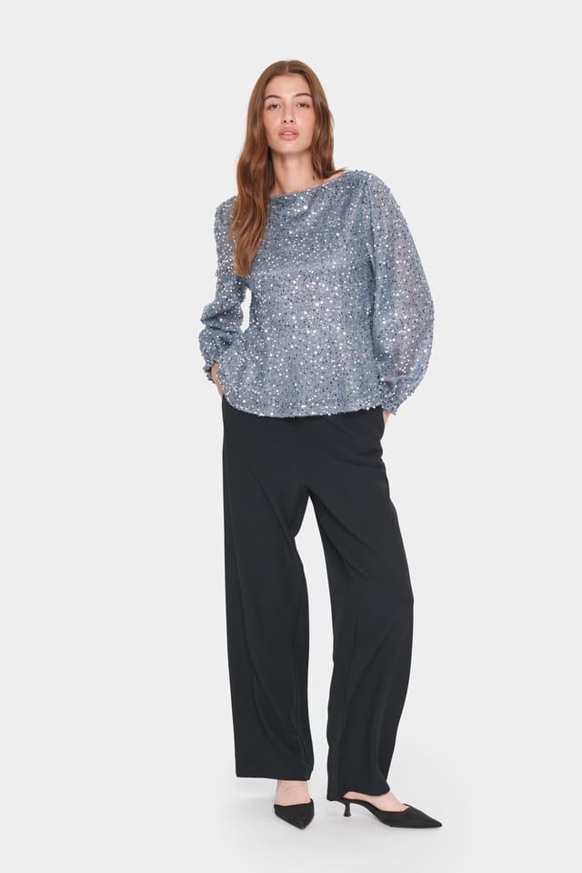 Saint Tropez Saint Tropez Women's HinnaSZ Sequins Long Sleeve Blouse in Metallic Silver - 3