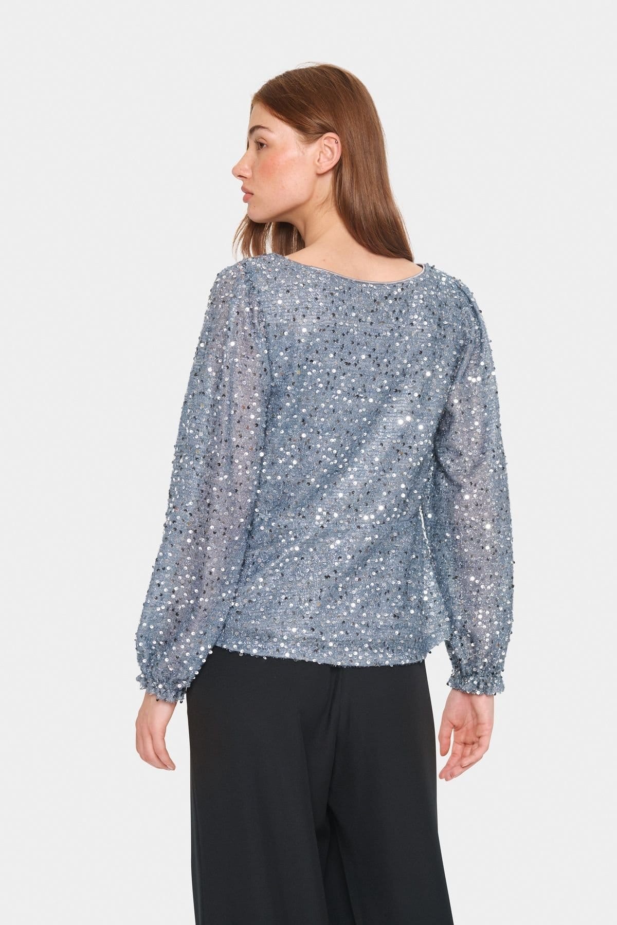 Saint Tropez Saint Tropez Women's HinnaSZ Sequins Long Sleeve Blouse in Metallic Silver - 4
