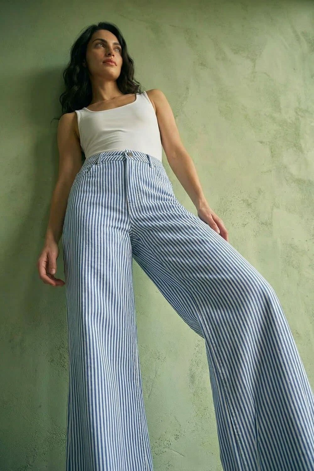 Dusk Dusk Women's Blue Stripe Wide Leg Jeans