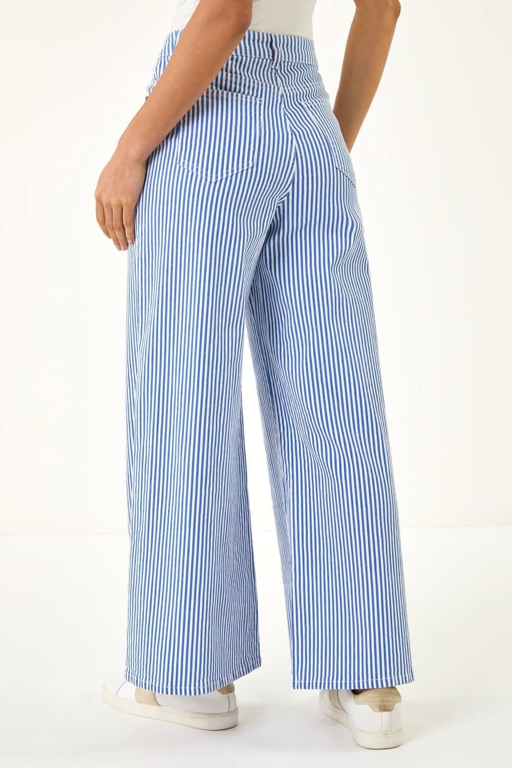 Dusk Dusk Women's Stripe Wide Leg Jeans in Blue - 4