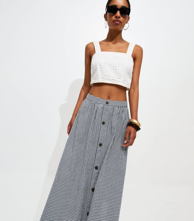 New Look Women's Black Gingham Button Through Midi Skirt New Look - 2