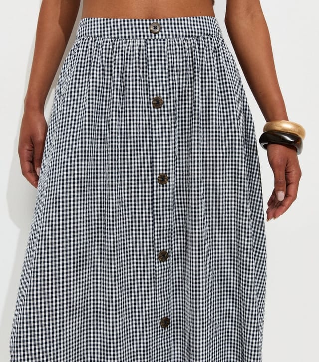 New Look Women's Black Gingham Button Through Midi Skirt New Look - 3