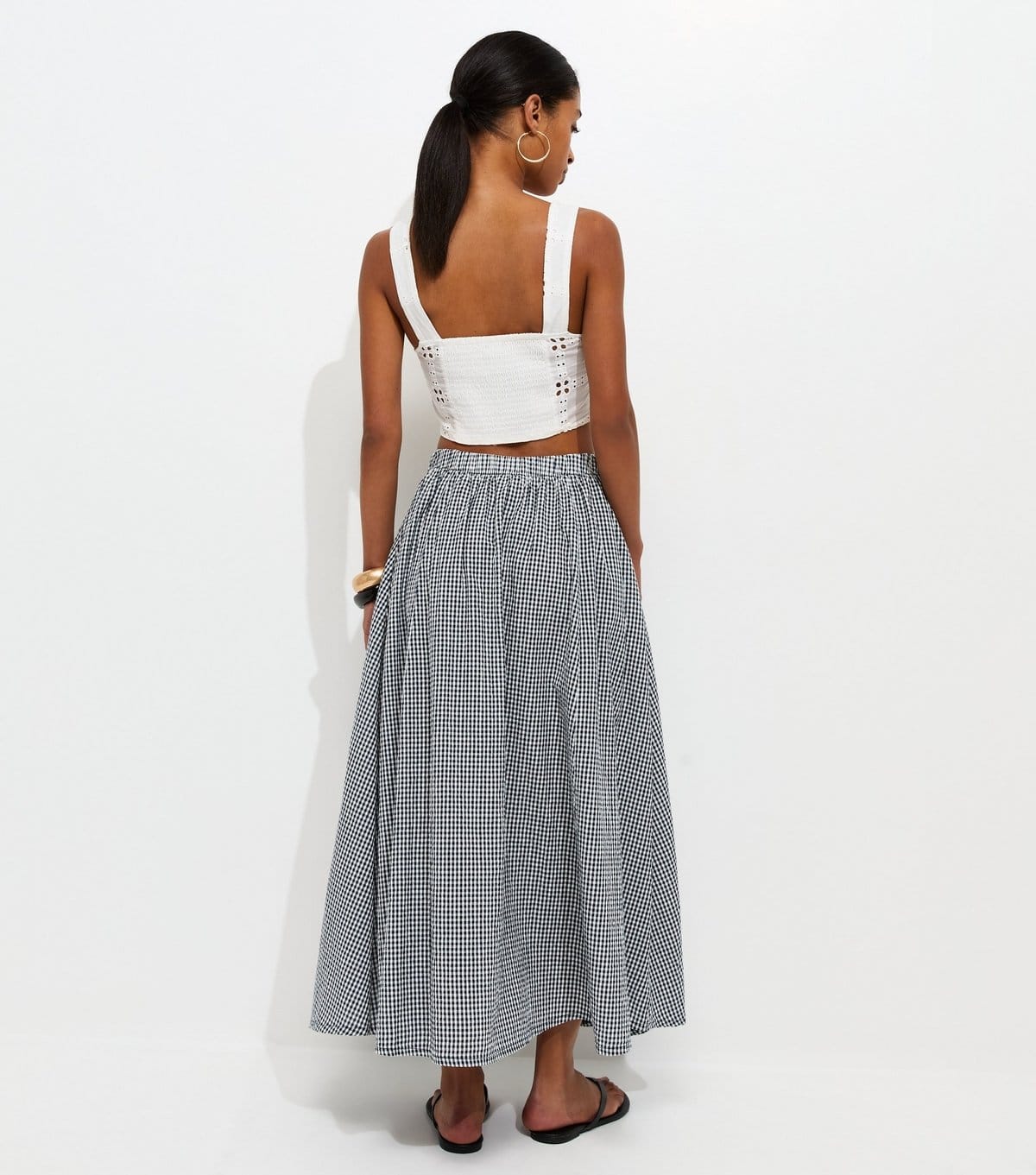New Look Women's Black Gingham Button Through Midi Skirt New Look - 4