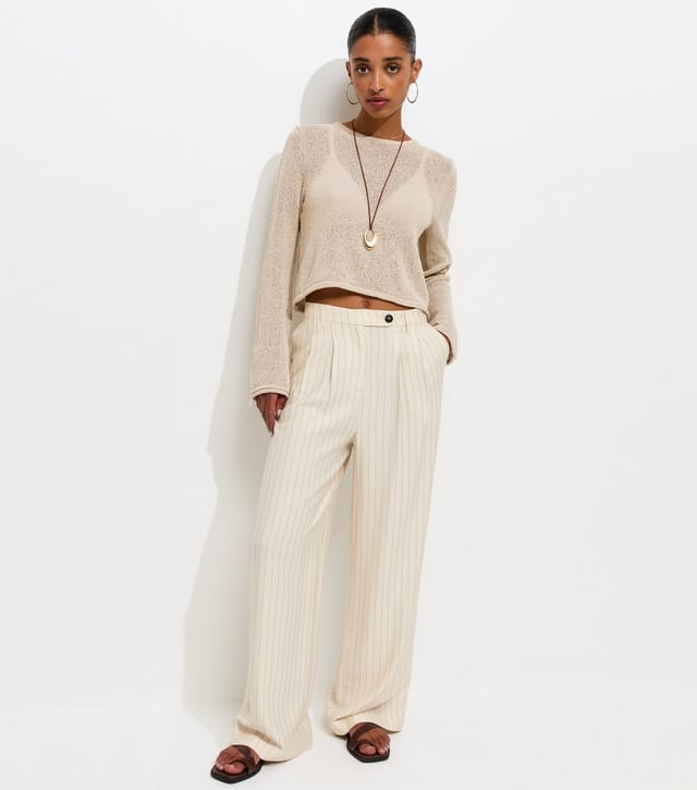 New Look Women's White Wide Leg Stripe Trousers New Look - 2