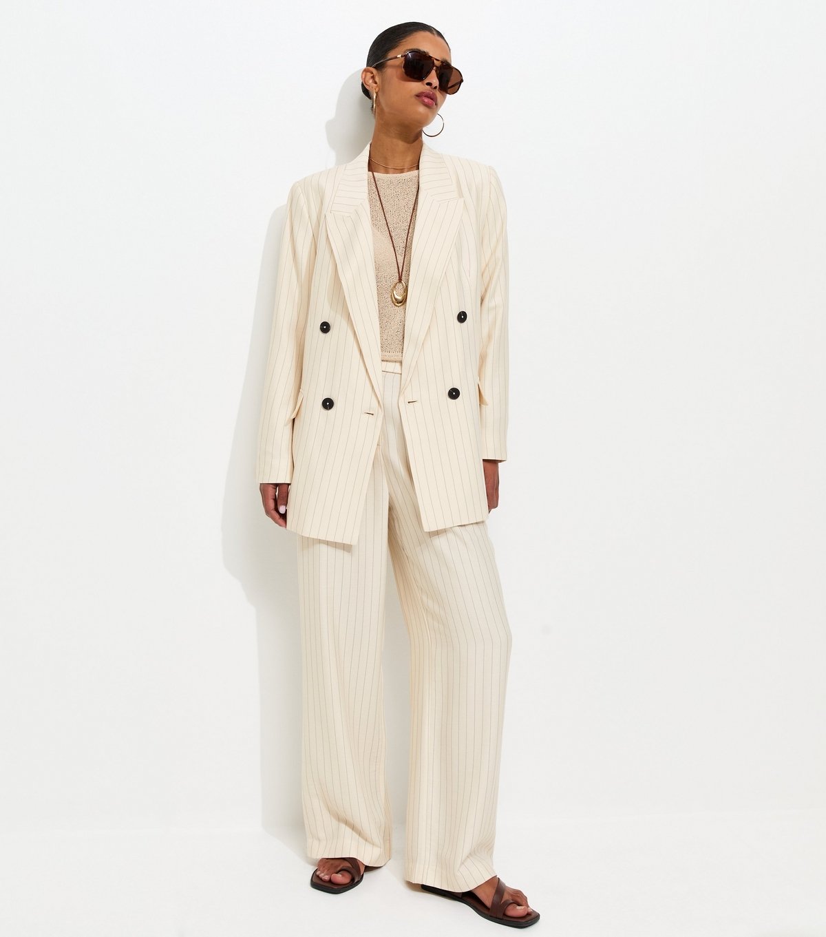 New Look Women's White Wide Leg Stripe Trousers New Look - 3