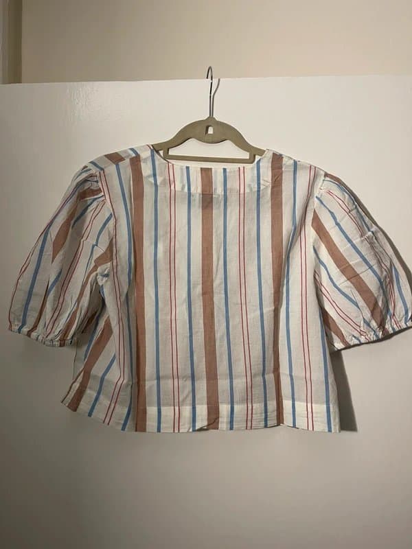 ASOS ASOS Design Carrie cotton tie-front beach top in multi stripe - Size 14