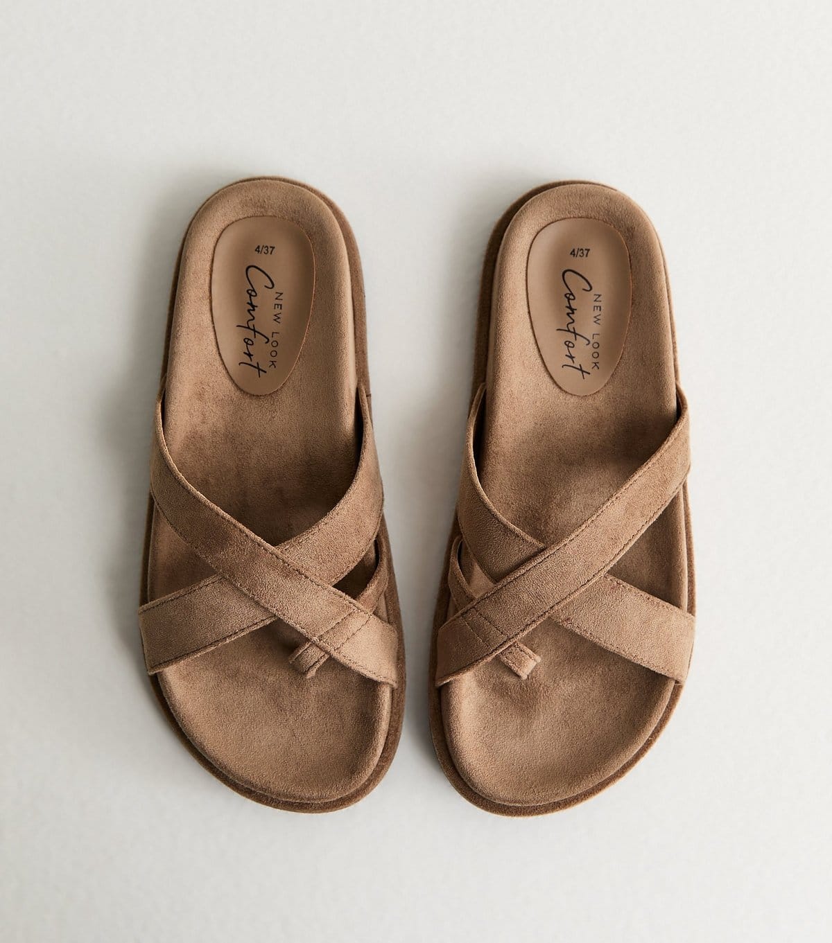 New Look Women's Light Brown Faux Suede Toe Loop Flat Sandals Vegan New Look - 1