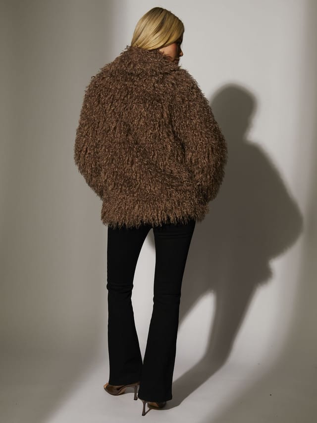 South Beach South Beach Women's Mongolian Faux Fur Jacket in Brown - 3