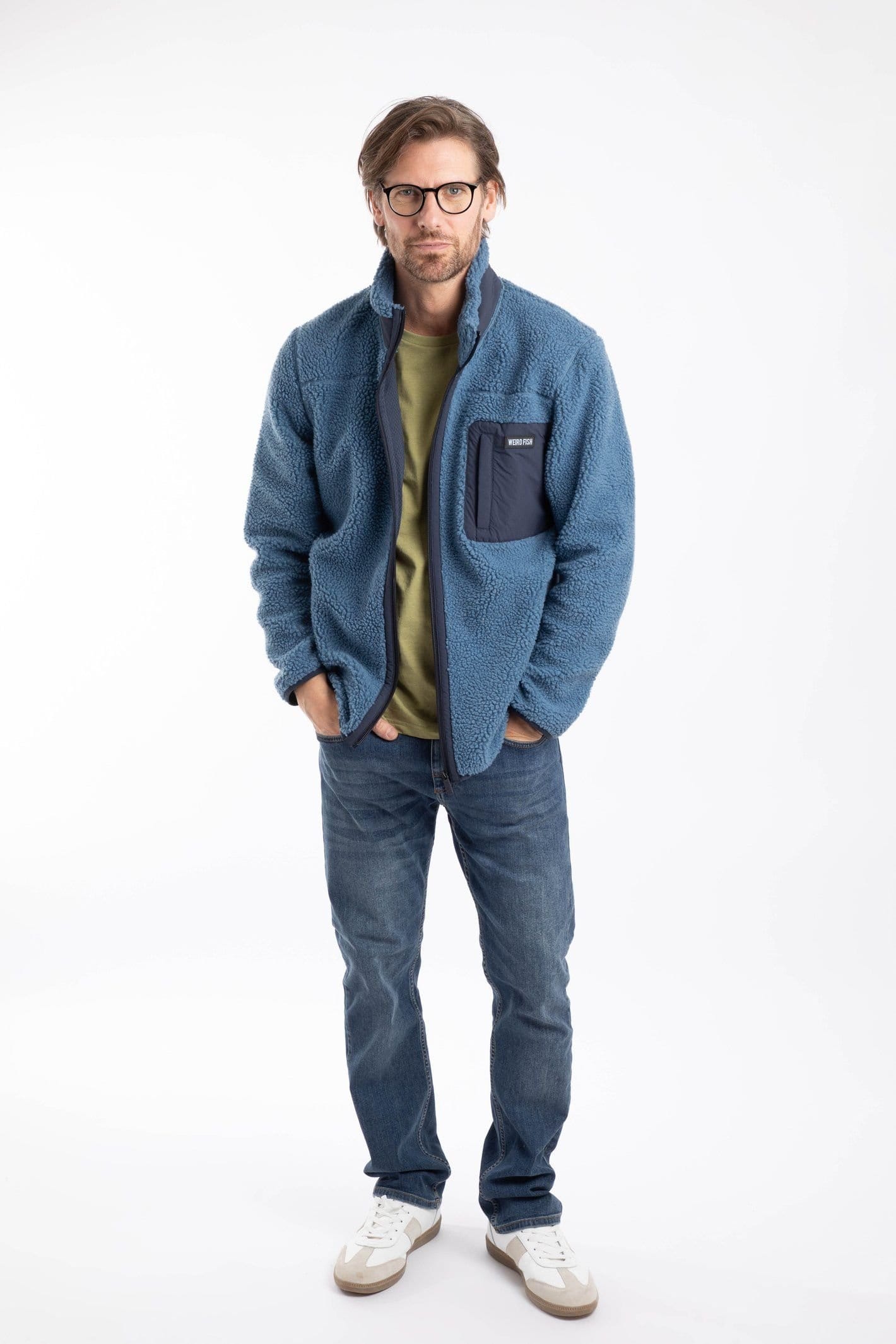 Weird Fish Weird Fish Men's Fletcher Borg Full Zip Fleece in Mid Blue - 4