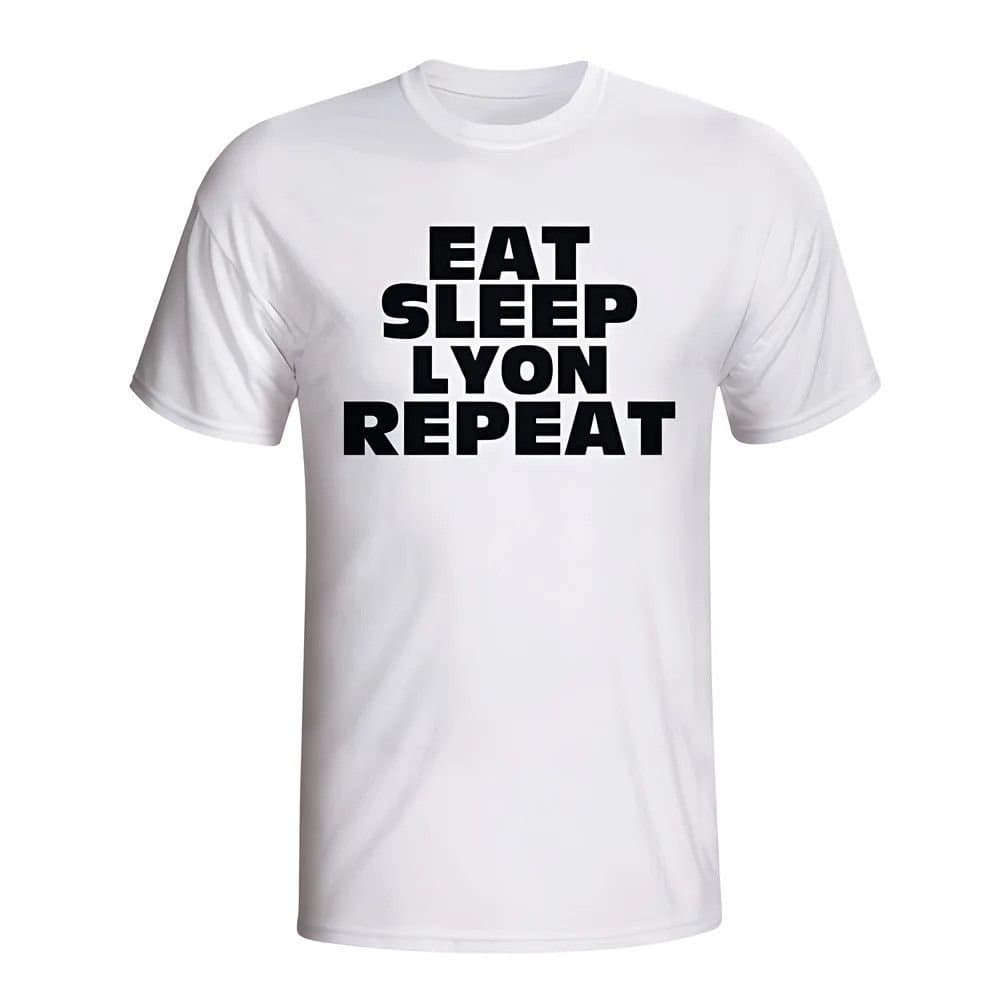 Olympique Lyon Olympique Lyon Men's Eat Sleep Lyon Repeat T‑shirt in White