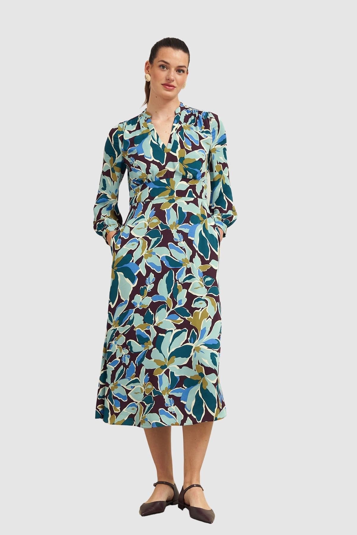 Hobbs London Hobbs London Women's Lea Sculpted Waist Midi Dress in Duck Egg Blue