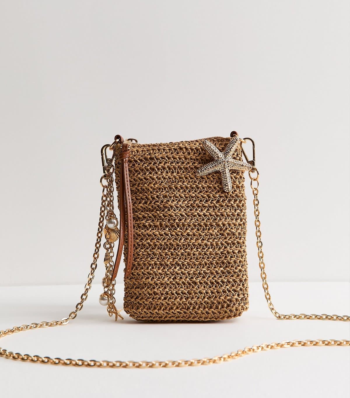 New Look New Look Stone Raffia Look Starfish Charm Phone Bag