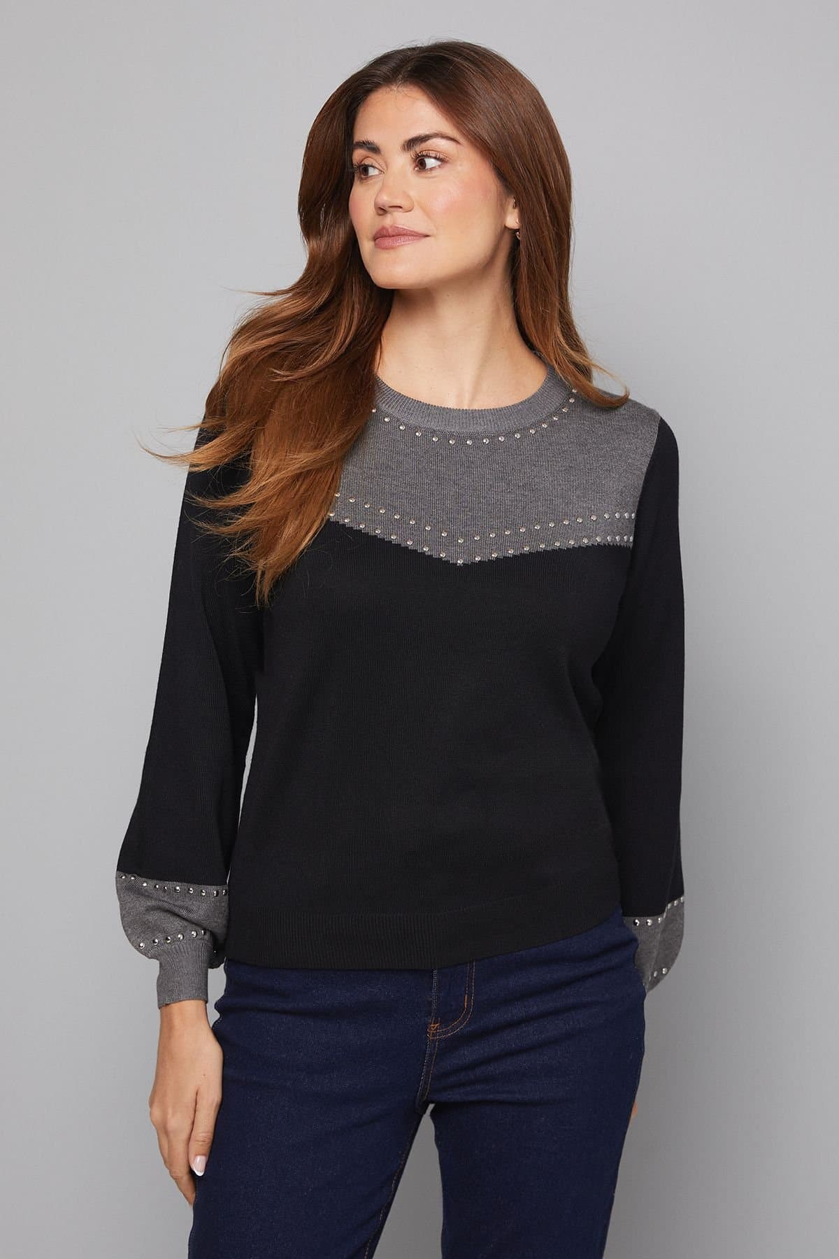 Wallis Wallis Women's Contrast Studded Knitted Jumper in Black