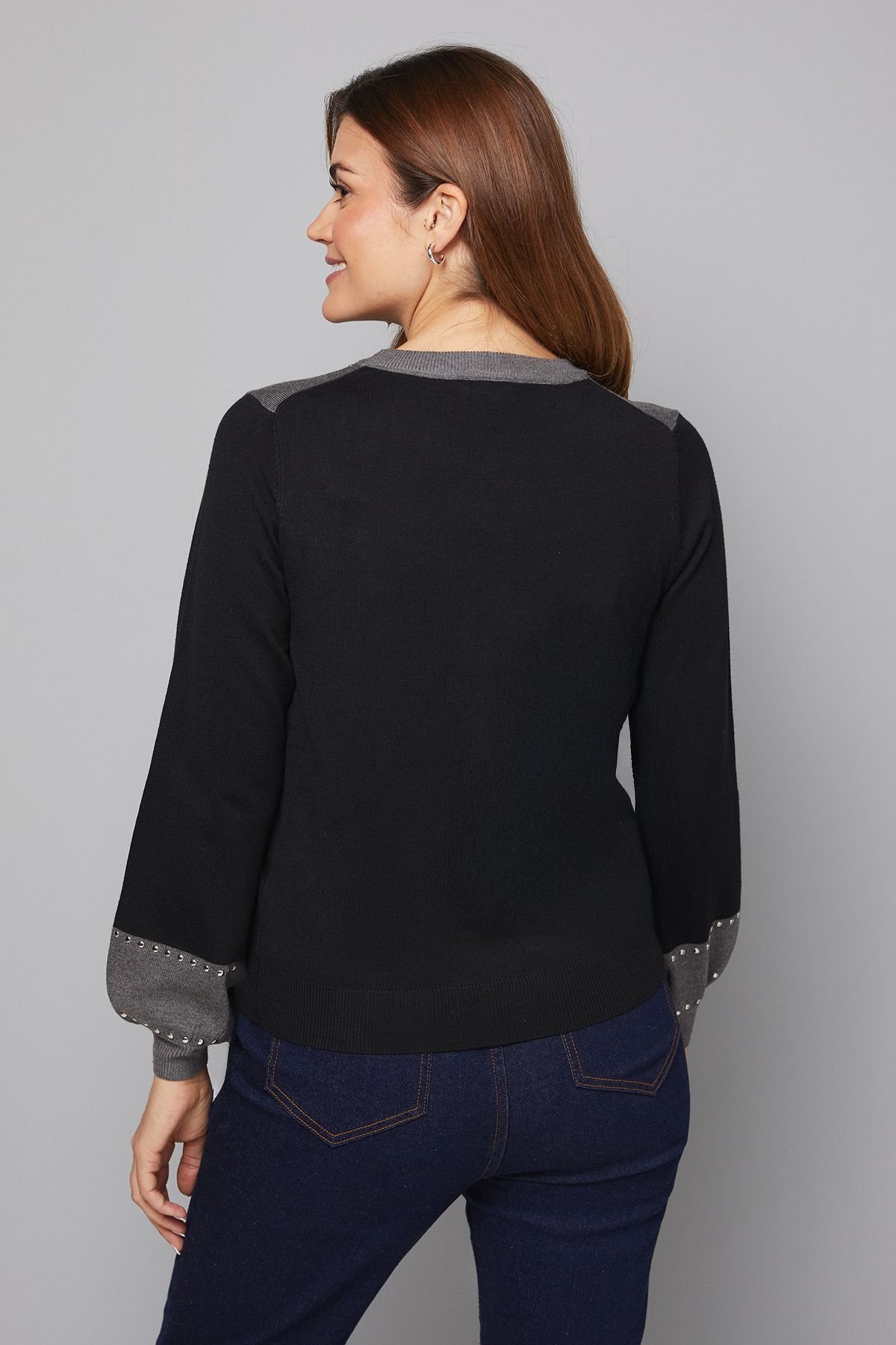 Wallis Wallis Women's Contrast Studded Knitted Jumper in Black - 3