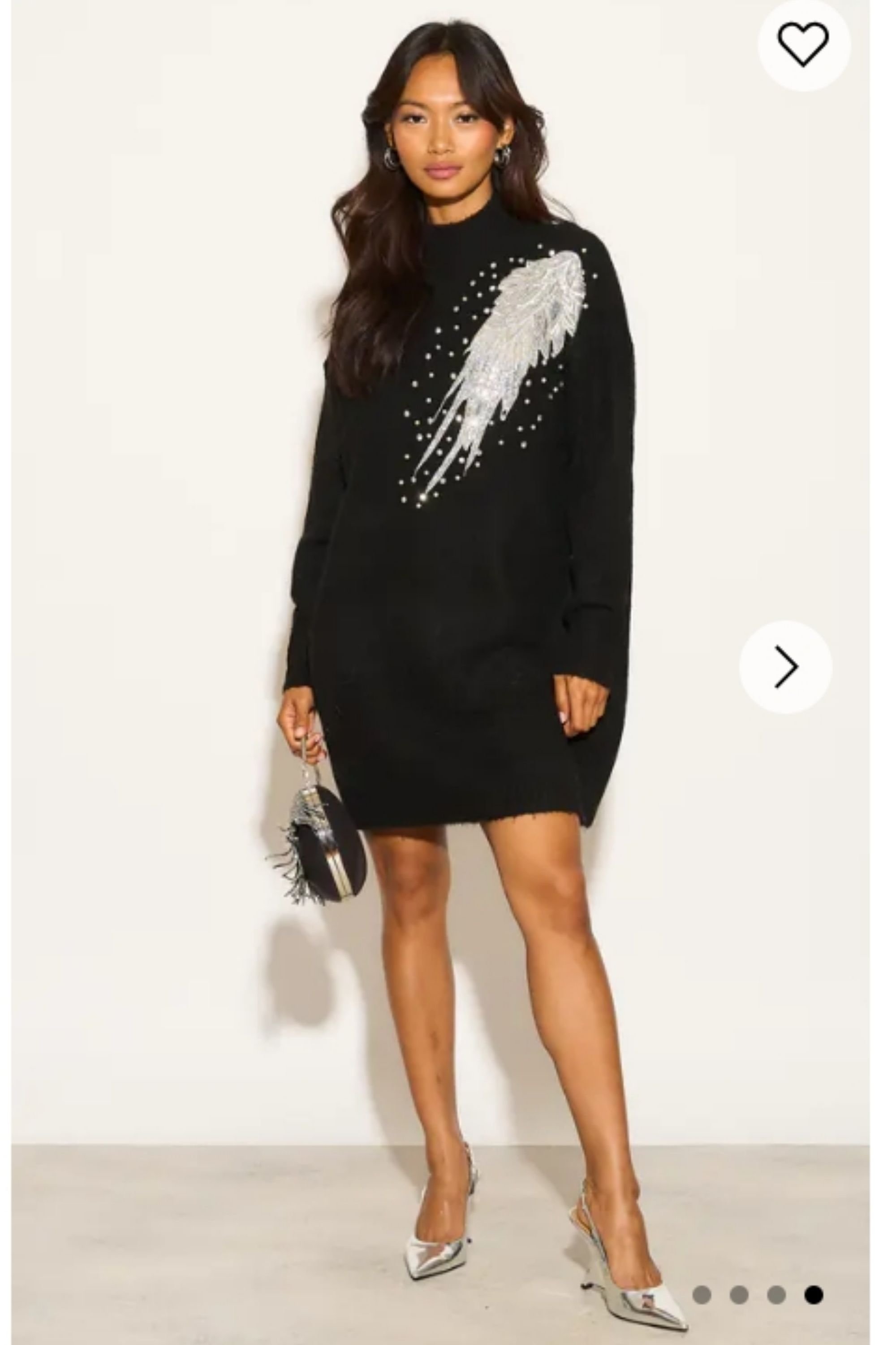 CY CY Women's Embroidered Long Jumper with Sparkling Sequin & Diamond Pattern in Black - 2