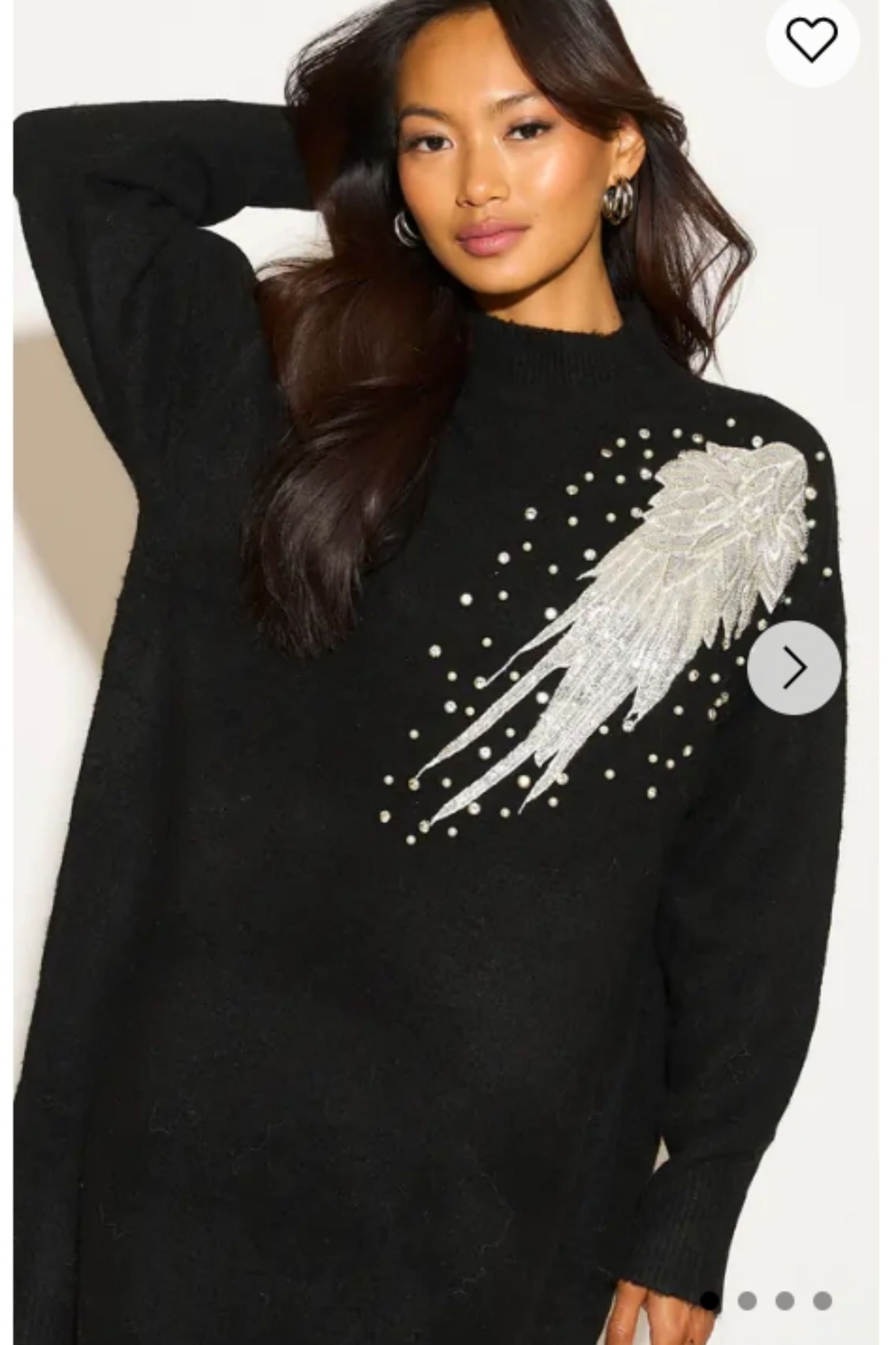 CY CY Women's Embroidered Long Jumper with Sparkling Sequin & Diamond Pattern in Black - 3