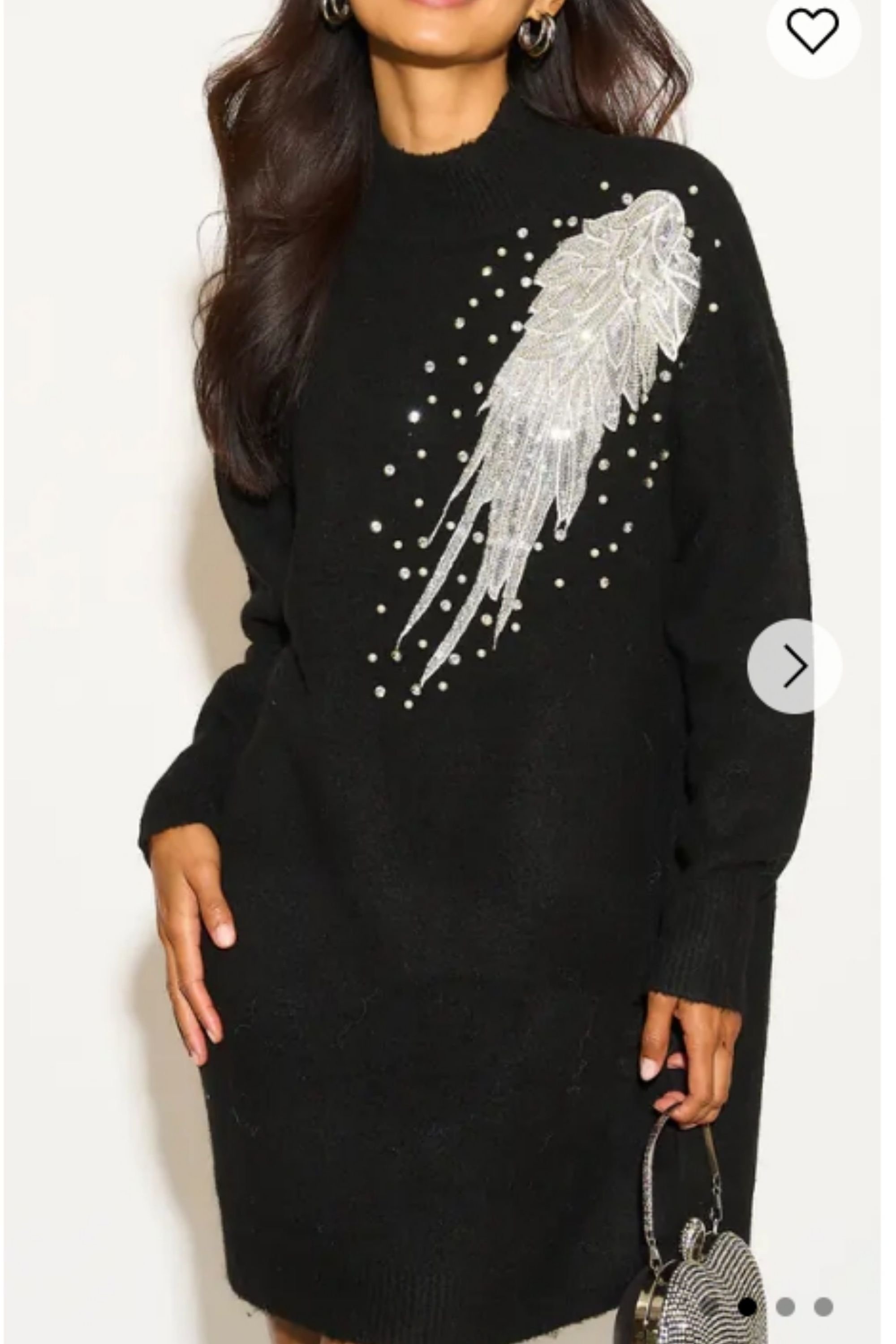 CY CY Women's Embroidered Long Jumper with Sparkling Sequin & Diamond Pattern in Black - 4